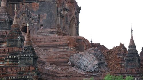 Collapsed walls surround an ancient pagoda after a 6.8 magnitude earthquake hit Bagan on August 24, 2016. (AFP)