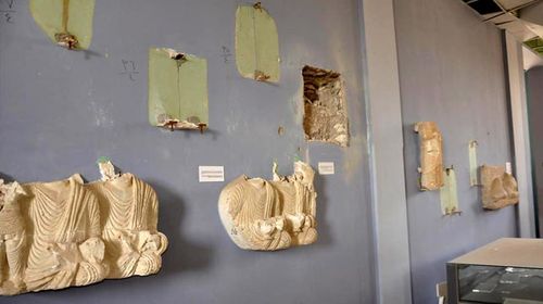 Destroyed funerary monuments in the National Museum. (AAP)