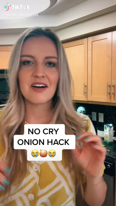 Renard starts to slice up her onion and to her surprise she did not shed a single tear.
