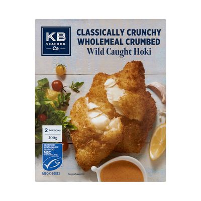 KB Seafood Classically Crunchy Wholemeal Crumbed Wild Caught Hoki: 293 calories per serve