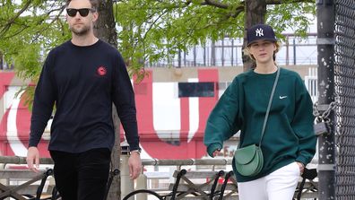 NEW YORK CITY, NY - MAY 24:  Jennifer Lawrence is seen out for a walk by the Hudson river with her husband Cooke Maroney on May 24, 2021 in New York City, New York. (Photo by MEGA/GC Images)