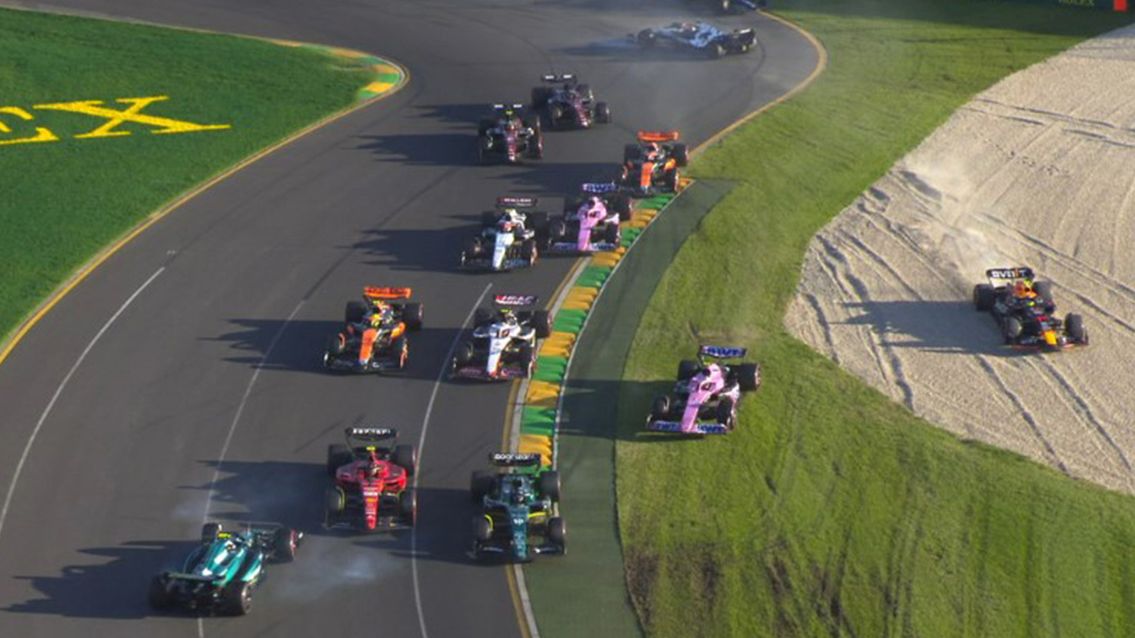 The late-race restart at the Australian Grand Prix turns into chaos.