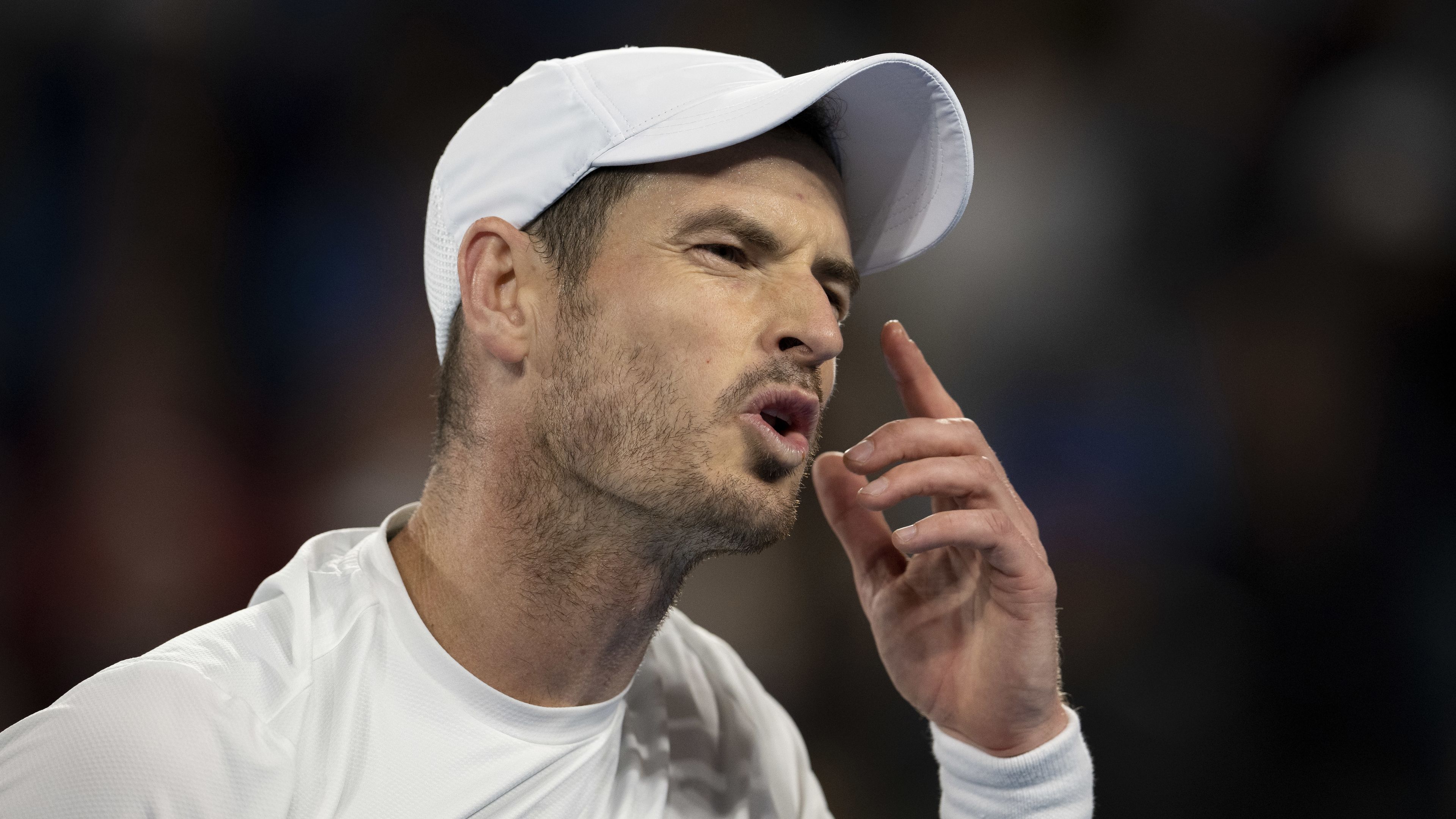 Andy Murray of Great Britain reacts in their round two singles match against Thanasi Kokkinakis of Australia during day four of the 2023 Australian Open at Melbourne Park on January 19, 2023 in Melbourne, Australia. (Photo by Will Murray/Getty Images)