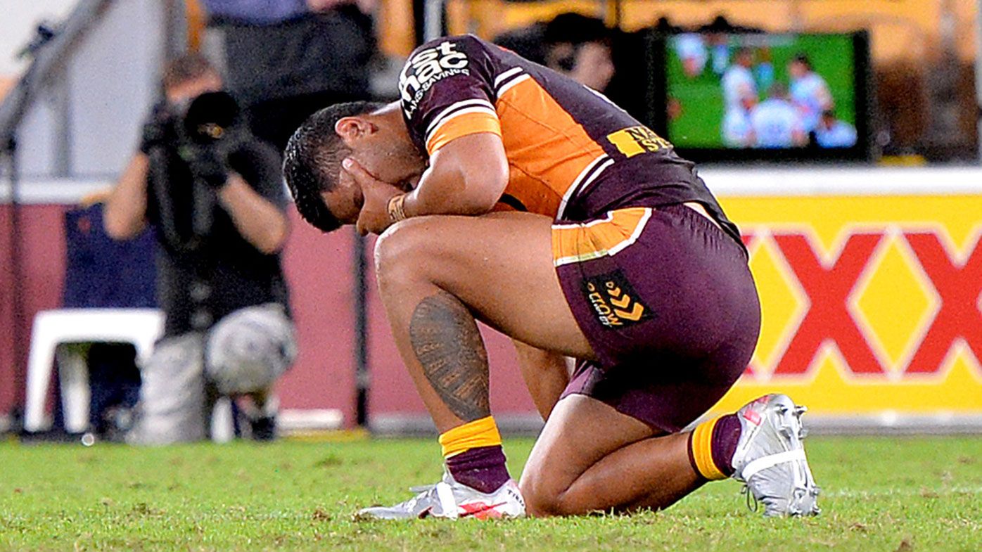 Anthony Milford cuts a dejected figure during Brisbane&#x27;s loss to Gold Coast.