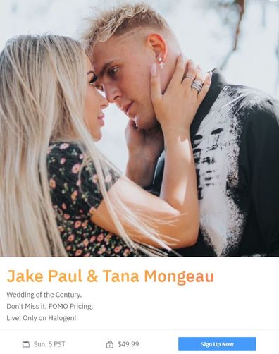 Tana Mongeau and Jake Paul wedding pay-per-view charge
