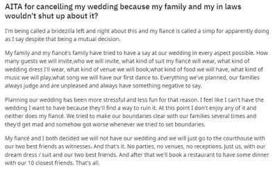 Reddit bride cancels wedding