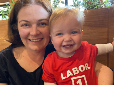 Member for Bendigo Lisa Chesters with her son Charlie