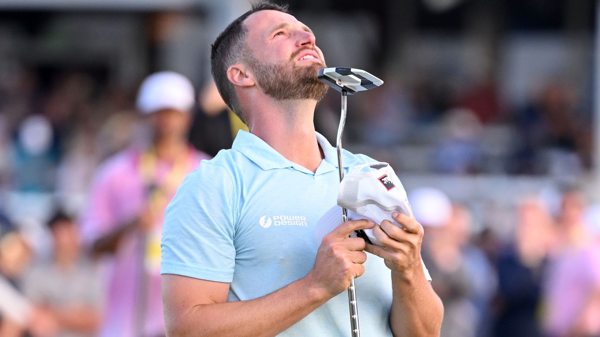 Wyndham Clark of the United States reacts to his winning putt at the US Open.