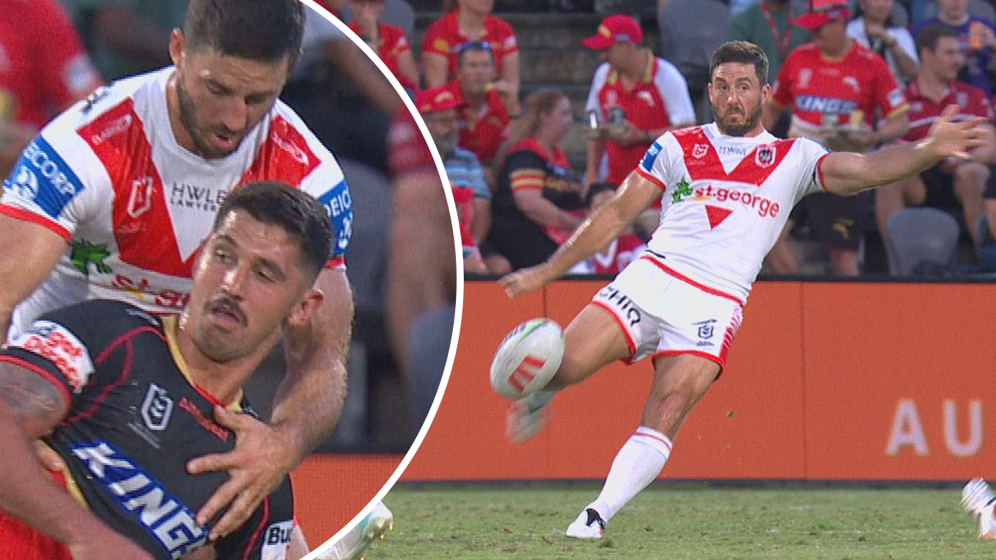 Jeremy Marshall-King cops all-time classic falcon off the boot of Ben Hunt in Dolphins record win over Dragons