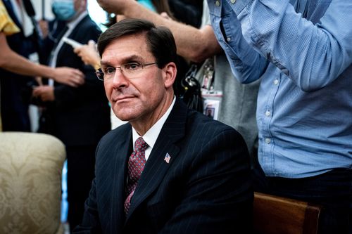 US Secretary of Defence Mark Esper attends a meeting in the Oval Office of the White House