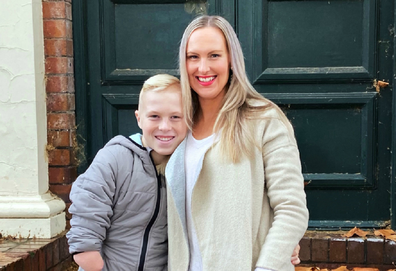 Kate Gibson with Knox outside the front of the house