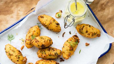 Recipe:<a href="https://kitchen.nine.com.au/2016/08/19/11/39/zucchini-fritters-with-saffron-aioli-and-dill" target="_top"> Zucchini fritters with saffron aioli and dill</a>