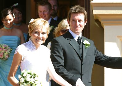 Rove McManus, Belinda Emmett, wedding day, church