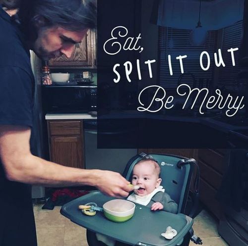 Mr Pladl is seen feeding a baby in a high chair on Ms Pladl's Instagram account. 