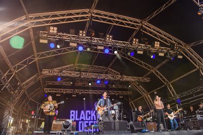 Kelly Jones from Stereophonics along with Patty Lynn and Dwight Baker of The Wind and The Wave perform together as Far From Saints at Black Deer Festival of Americana 2023 in Kent, UK