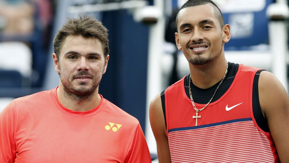 Stan Wawrinka and Nick Kyrgios before a match in  early 2016. (AAP)