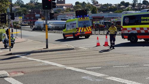 Police said the truck, which was carrying an empty LPG trailer, crashed into a Toyota Corolla and a Mazda 3 during the incident. Picture: Rishi Acharya.