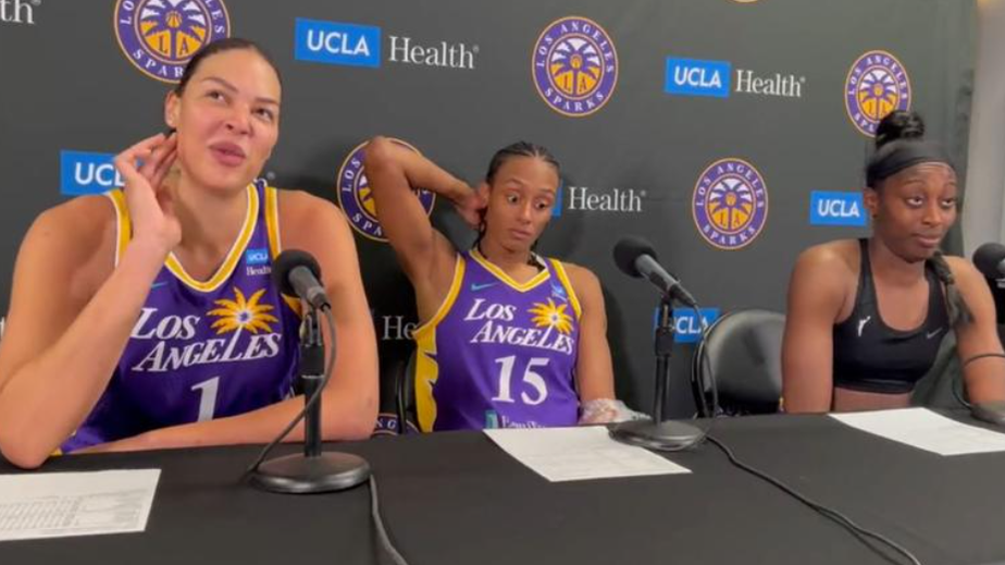 Liz Cambage speaks to reporters after her second last game for the LA Sparks.