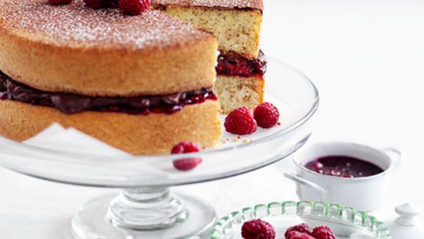 Hazelnut sponge with chocolate-raspberry cream