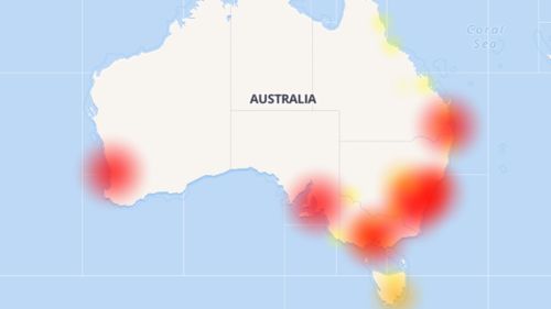 This map shows the outage hotspots across Australia yesterday.