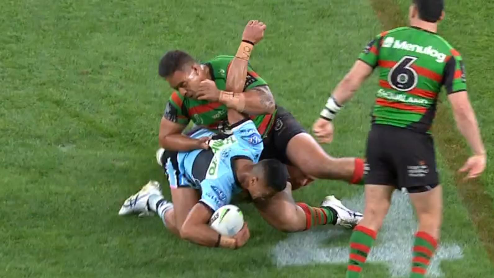 South Sydney prop Junior Tatola was reported for a chicken wing tackle on Ronaldo Mulitalo.