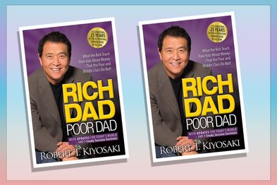 9PR: Rich Dad Poor Dad book on colourful background.