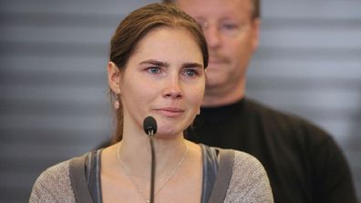 Amanda Knox speaks at a news conference at the Seattle-Tacoma International Airport in 2011.