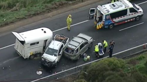 Four people have been injured in the multi-vehicle collision. (9NEWS)