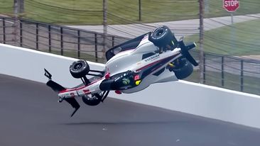 Nolan Siegel flips his car in practice at the Indianapolis 500.