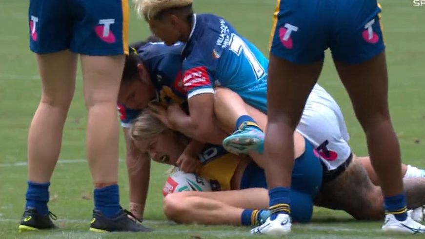 Tazmin Gray was sin binned for this crusher tackle on Eels star Botille Vette-Welsh.