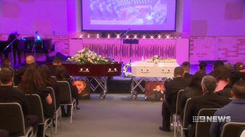 The pair was farewelled in a moving service. Picture: 9NEWS