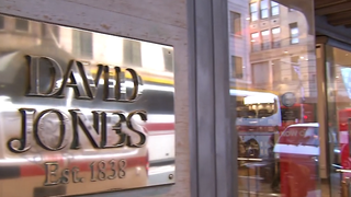 David Jones plaque, established 1838 on Sydney store entrance, cnr