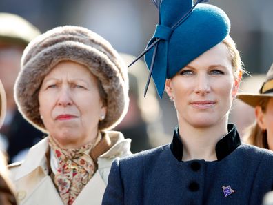 Princess Anne, Princess Royal and Zara Tindall watch the racing as they attend day 1 'Champion Day' of the Cheltenham Festival 