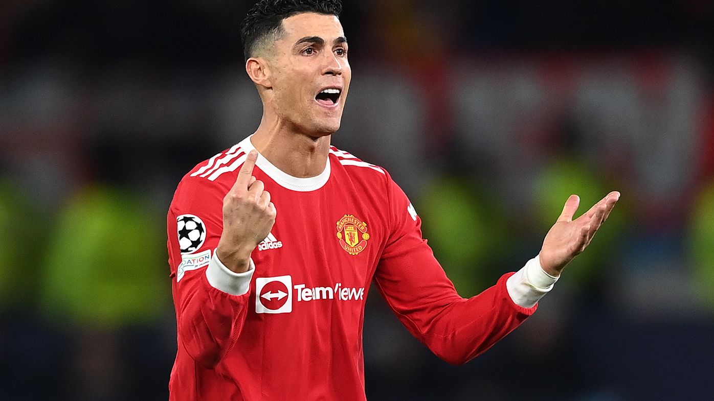 Cristiano Ronaldo reacts during the UEFA Champions League match between Manchester United and Atletico Madrid.