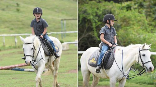 Sabastian takes riding lessons a month before receiving his new pony. (Facebook/Juliana Kent)