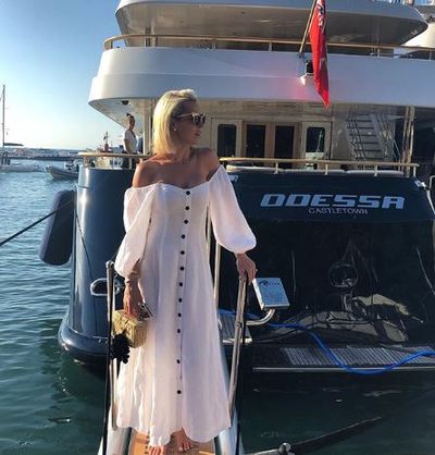 Roxy Jacenko is maxi dress from Mara Hoffman in Capri Italy