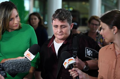 Renae Lawrence arrived home to a media scrum at Brisbane Airport at 6am.