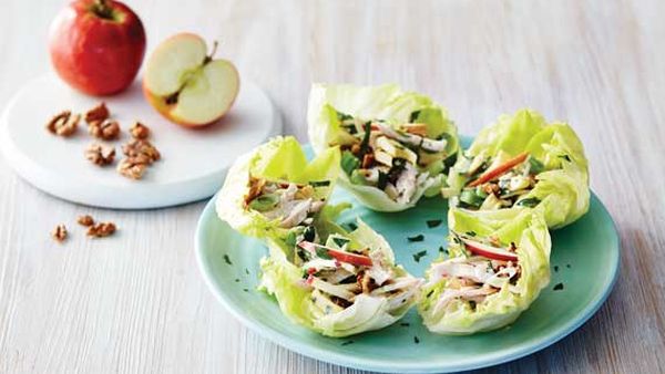 Pink lady waldorf salad with chicken and toasted walnuts