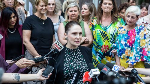 Shine Lawyers' Class Actions Practice Leader, Rebecca Jancauskas, speaks to the media after Johnson & Johnson lost its pelvic mesh case in 2019. The case is now subject to an appeal by the manufacturing giant.