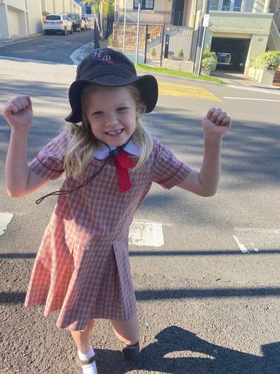 Edie, 7 is thrilled to be back at school with her friends.