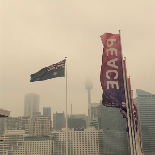 Bushfire smoke shrouds Sydney Harbour on December 10, 2019.