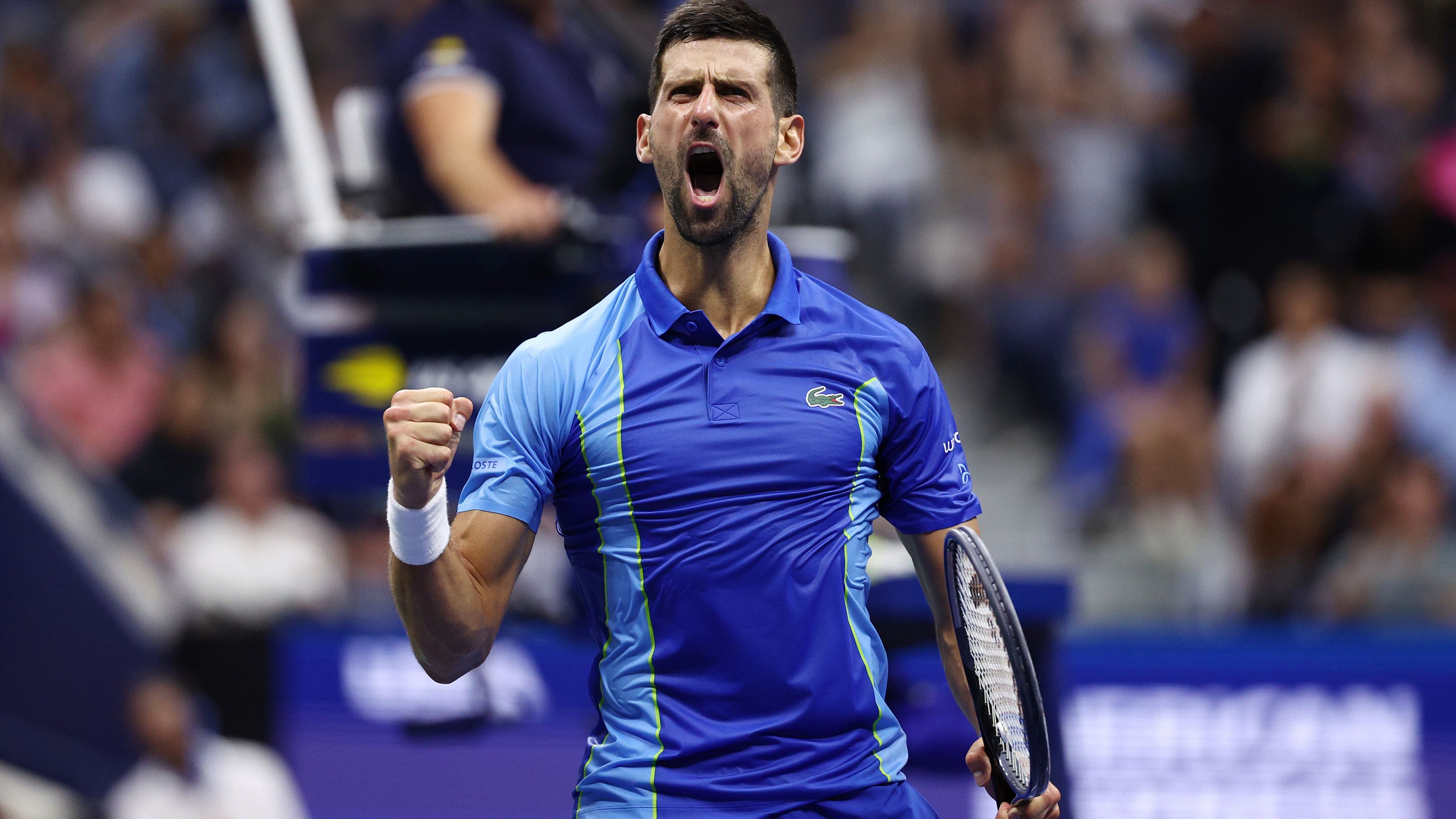 Novak Djokovic of Serbia celebrates during the US Open final.