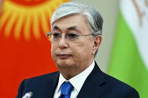 Kazakhstan's President Kassym-Jomart Tokayev attends a meeting of Presidents of ex-Soviet nations which are members of the Commonwealth of Independent States, at Konstantin Palace in Strelna, outside St. Petersburg, Russia, Tuesday, Dec. 28, 2021.  