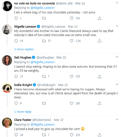 Nigella Lawson chocolate tweet responses