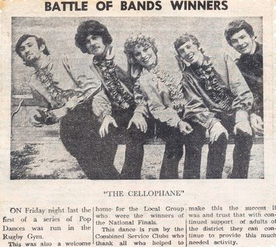 Iain 'Huey' Hewitson as a musician in the band Cellophane, pictured in newspaper The Upper Hutt Leader.