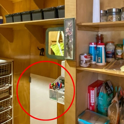 A trap door in the pantry leads to the garage for grocery unloading