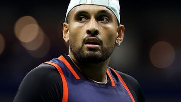 Nick Kyrgios reacts during his loss to Karen Khachanov in the US Open fourth round