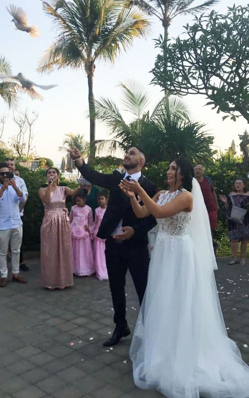 Sarah and her husband Muhammed Aslan on their wedding day in Bali.