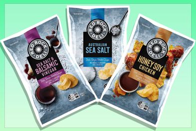 9PR: Red Rock Deli Potato Chips Share Pack, 165g, Sea Salt, Sea Salt and Balsamic Vinegar, and Honey Soy Chicken