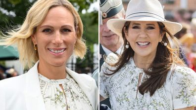 Zara Tindall and Queen Mary wear same Me+Em design, the Shadow Berry Print Maxi Dress